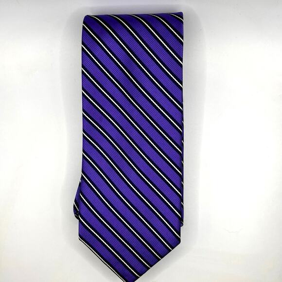Rooster Repp Tie -Mens 58” Long -Purple Blue Stripe - Silk Necktie - Picture 1 of 7